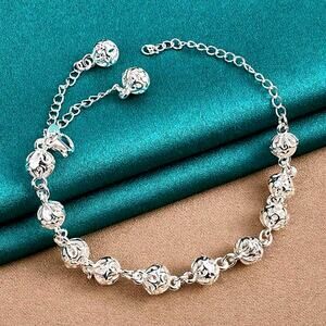 925 Sterling Silver Ornate Beaded Bracelet 6mm Balls Boho Vintage Fashion Gift